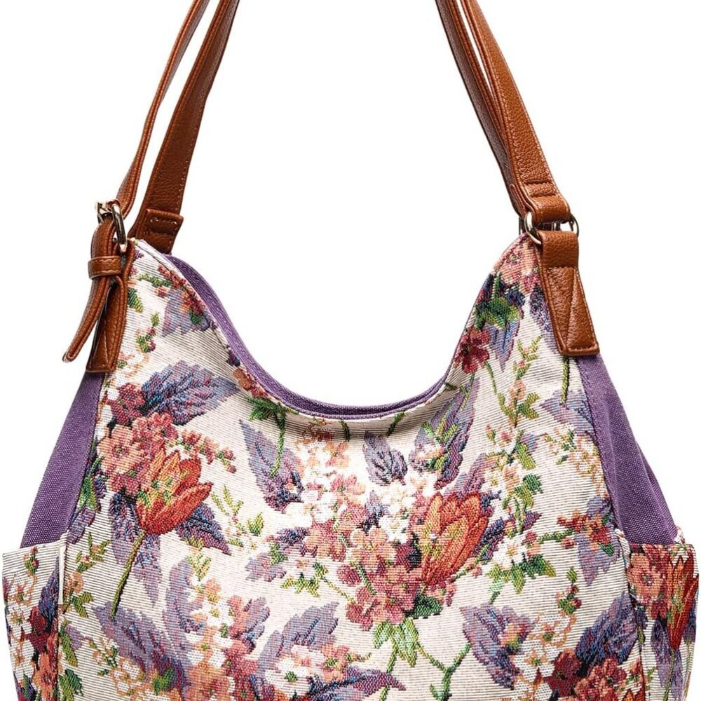 Worldlyda Women Canvas Hobo Purse Multi Pocket Tote Shopper Shoulder Bag Casual